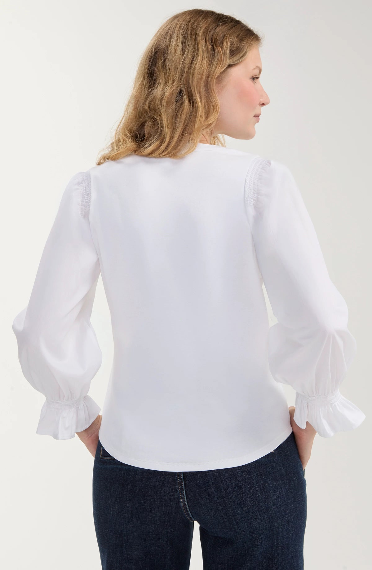 Liverpool Style LP8L90K99 Split Neck Knit-to-Woven Blouse