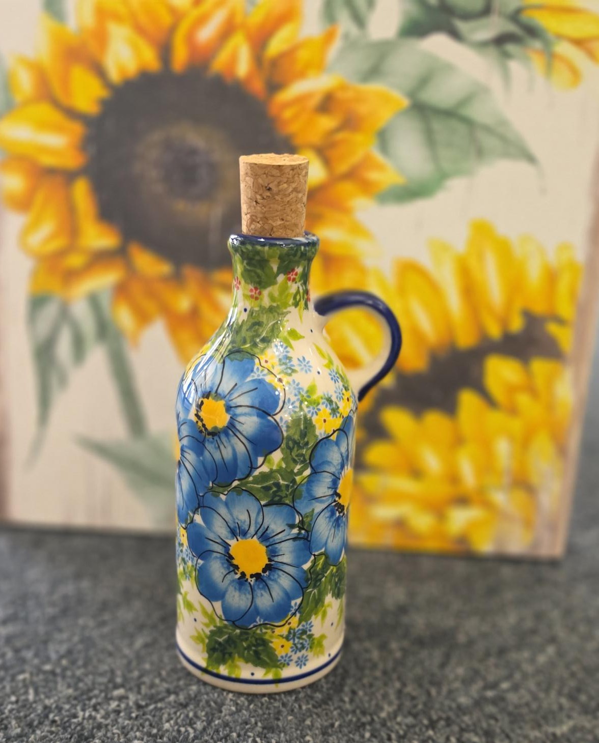 Lidia's Polish Pottery 7 Inch Handcrafted Oil & Vinegar Bottle