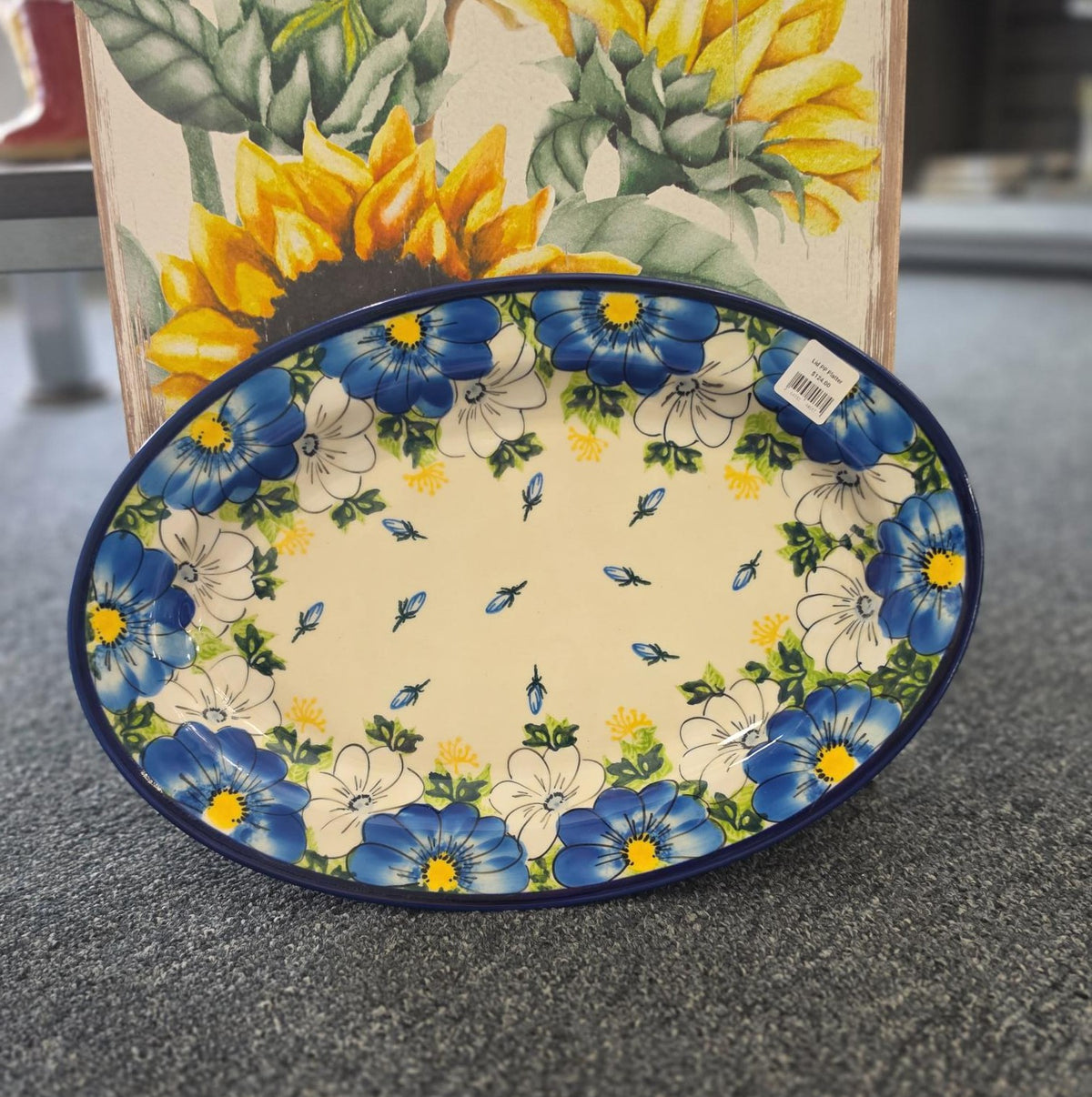 Lidia's Polish Pottery 13 x 9 inch Handcrafted Blue Floral Platter