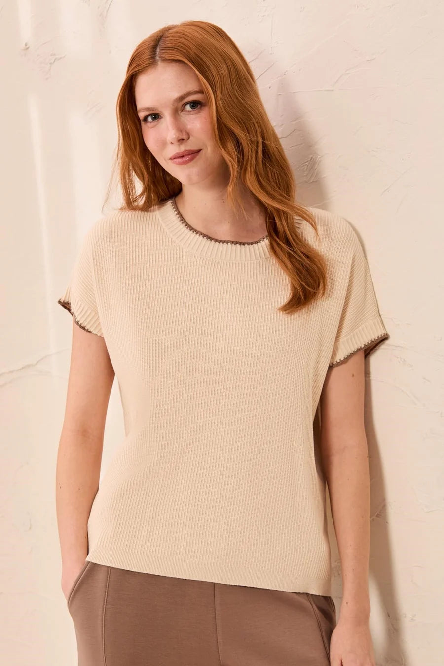 Tribal Style 3203O Cap Sleeve Sweater - Moonstone