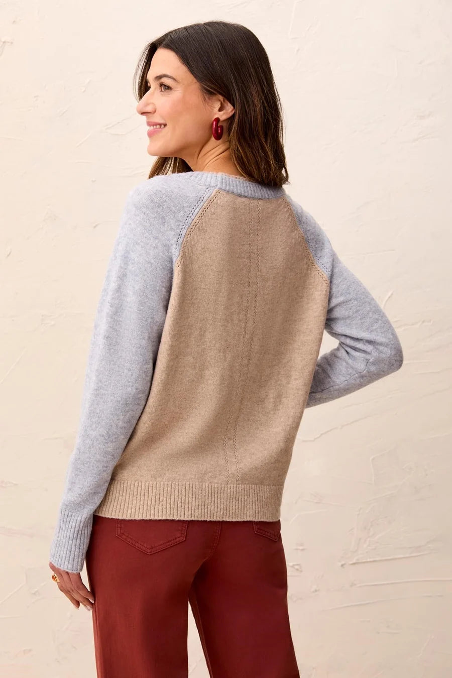 Tribal Style 3224O Colorblock Sweater - Oatmeal