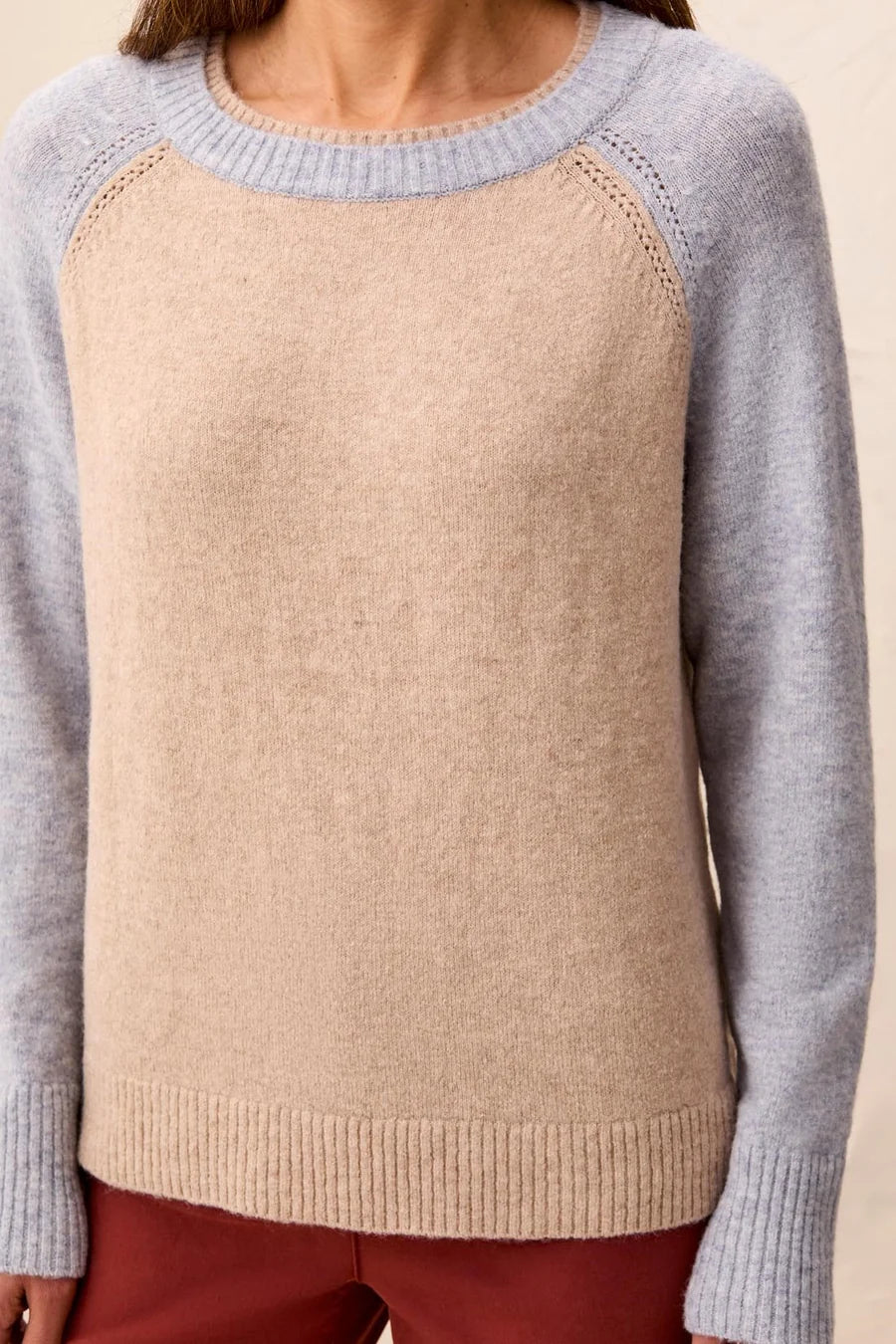 Tribal Style 3224O Colorblock Sweater - Oatmeal