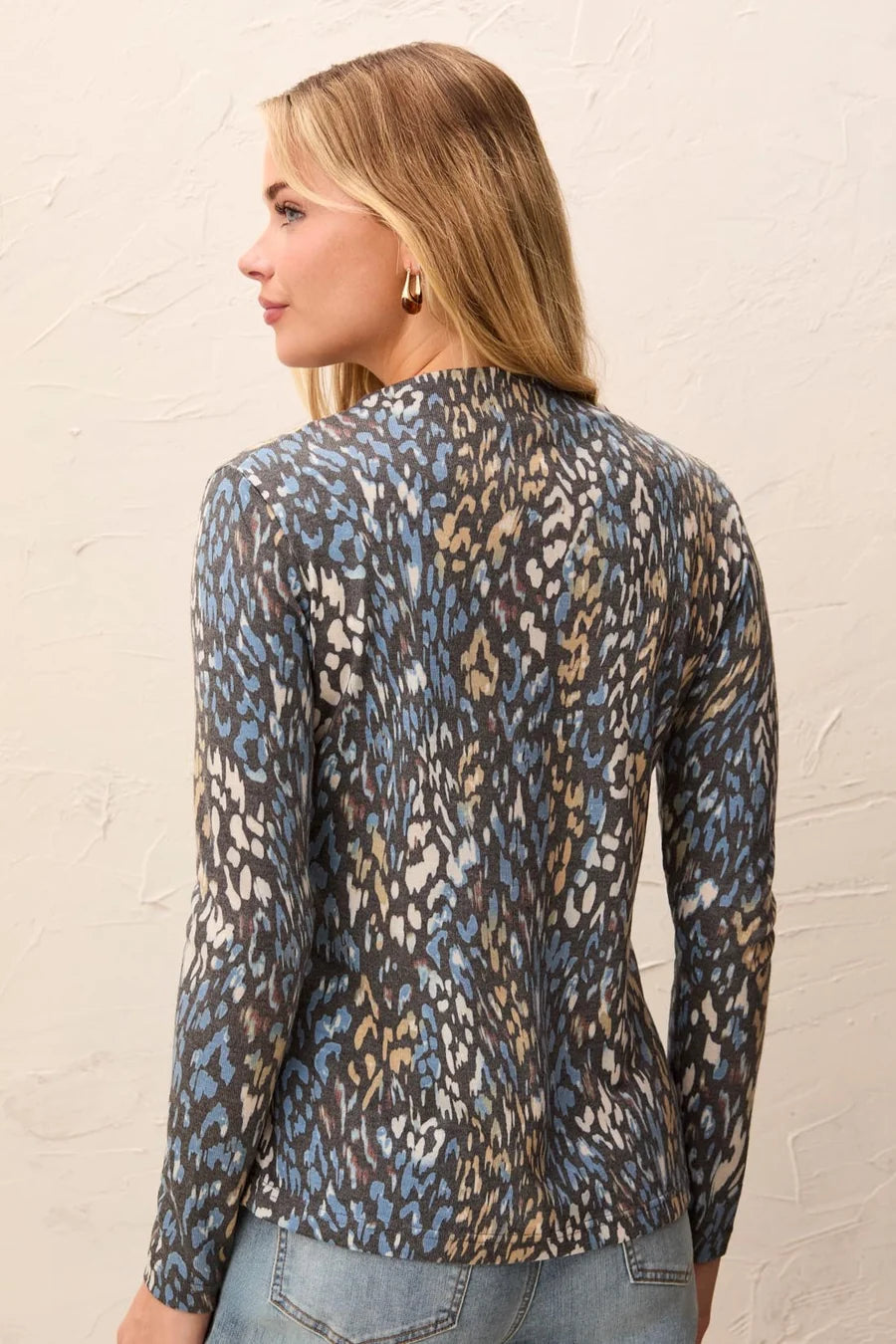 Tribal Style 6275O Funnel Neck Top - Satin Sky