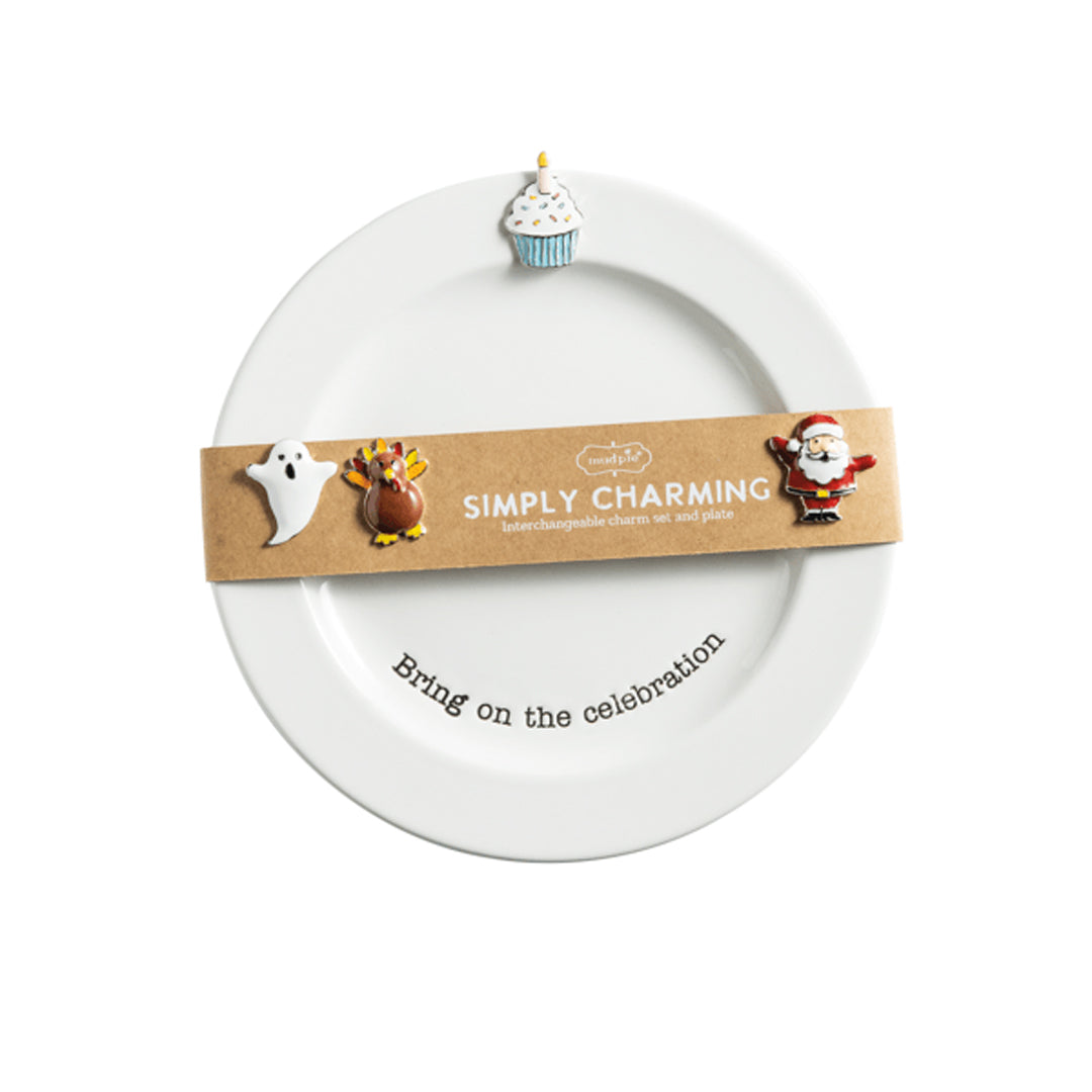 Mud Pie Simply Charming Plate with 4 Magnetic Charms (Celebration Set)